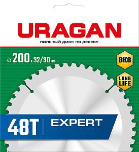 URAGAN Expert, 200 х 32/30 мм, 48Т, пильный диск по дереву (36802-200-32-48)