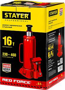 STAYER RED FORCE, 16 т, 230 - 460 мм, бутылочный гидравлический домкрат, Professional (43160-16)