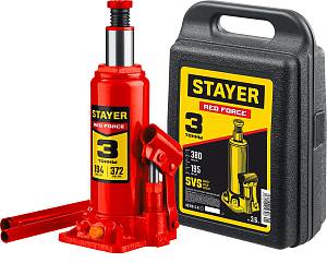 STAYER RED FORCE, в кейсе, 3 т, 194 - 375 мм, бутылочный гидравлический домкрат, Professional (43160-3-K)