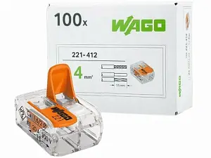 WAGO 221-412 Клеммник безвинтовой 2х(0,14-4,0) мм2 для медного провода 100 шт. WAGO 221-412 Клеммник безвинтовой 2х(0,14-4,0) мм2 для медного провода 100 шт.