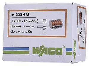 WAGO 222-415 Клеммник безвинтовой 5х(0,08-4,0) мм2 для медного провода / 40 шт. WAGO 222-415 Клеммник безвинтовой 5х(0,08-4,0) мм2 для медного провода / 40 шт.