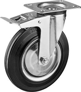 ЗУБР d 200 мм, г/п 185 кг, игольчатый подшипник, резина/металл, поворотное колесо c тормозом, Профессионал (30936-200-B)