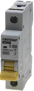 СВЕТОЗАР 1-полюсный, 32 A ″C″откл. сп., 6 кА, 230/400 В, автоматический выключатель (SV-49061-32-C)